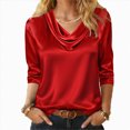 thumbnail image 2 of mgoYE Neck Tops for Women Trendy Draped Long Sleeve Velvet Top Elegant Fall Winter Tunic Shirt Casual Dressy Blouses(Red,S), 2 of 7