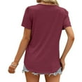thumbnail image 4 of Usmixi Womens Shirts Casual Solid Pleated Swing Breathable Tunic Tops Summer Short Sleeve Square Neck Ladies Plain Tops and Blouses Wine s, 4 of 7
