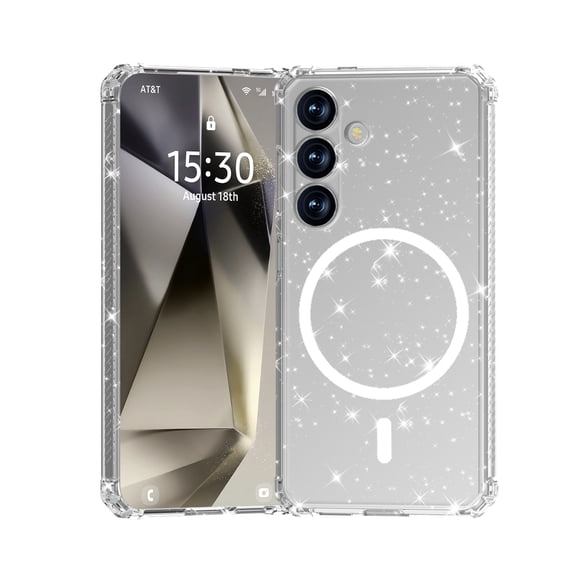 Decase Magnetic Case for Samsung Galaxy S25,Slim Translucent PC TPU Hybrid Cover,Shockproof Matte Case Compatible with Car Mount,Glitter Clear