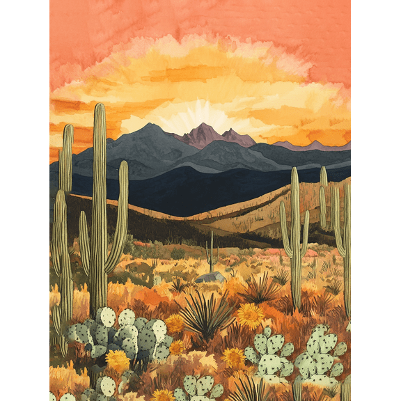 Desert Sunset Canvas Print/Wall Art, Suitable for Living Room, Bedroom, Office, Dining Room, and Gallery Wall Decor.