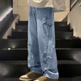 thumbnail image 5 of MYAOYI Mens Wide Leg Denim Pants Star Applique Baggy Skate Jeans, 5 of 8