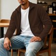 thumbnail image 4 of TRUNZI Men's Zip Up Jackets Long Sleeves Stand Collar Casual Daily Outdoor Lightweight Jackets with Pockets,Brown,Size S, 4 of 9