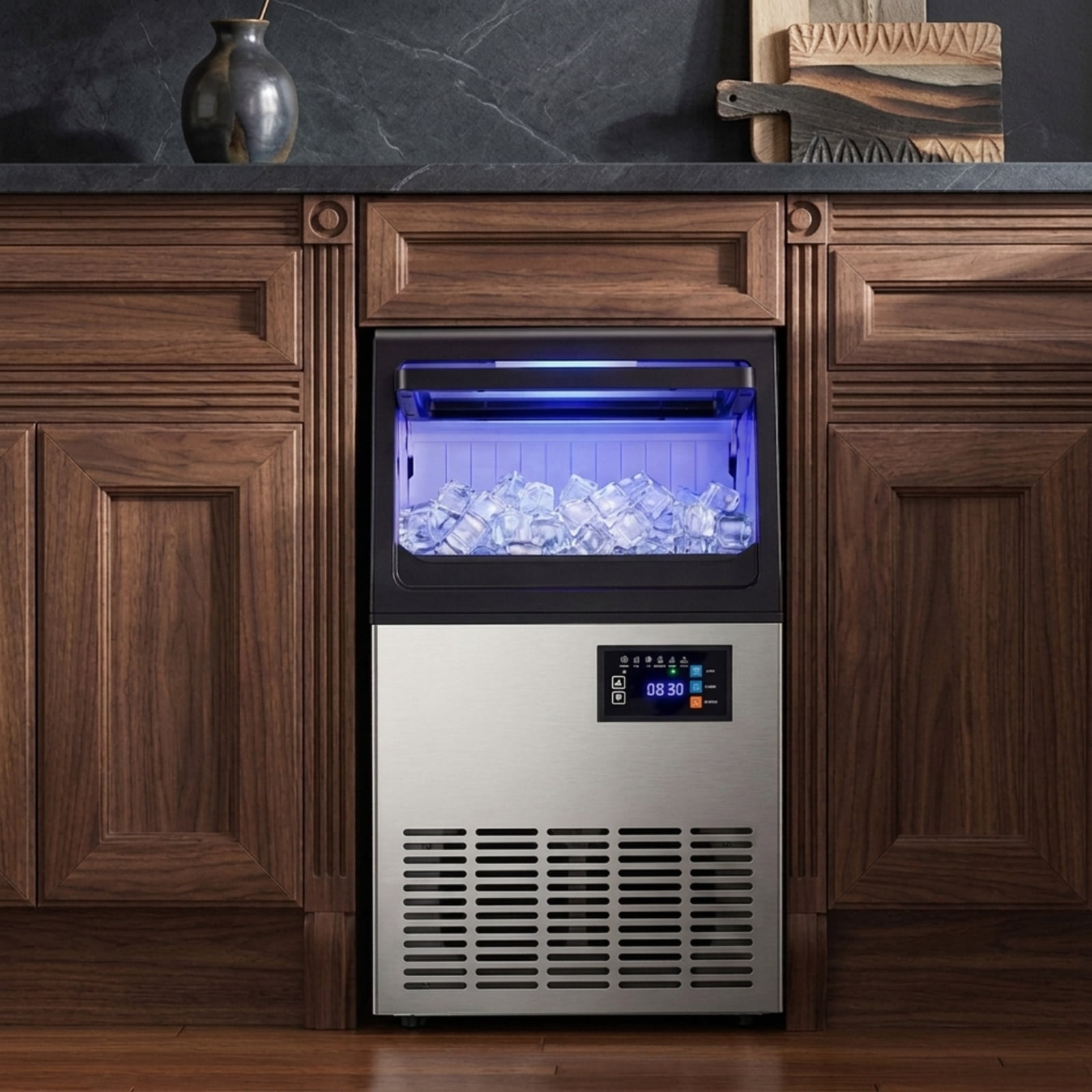 RUIE Stainless Steel Ice Maker Machine 80 lbs/24H with 30 lbs Storage, Countertop Spray Commercial Ice Machine for Home Bar Kitchen Restaurant