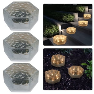 Chmadoxn Lumière de jardin Solar Hexagonal Ice Brick Enseveli Lampe Jardin Cour Terrasse Extérieur Décoratif Lampe Sol Solar brique lumières