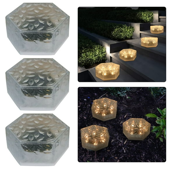 Lámpara solar hexagonal de ladrillo de vidrio | Lámpara de pie decorativa para exteriores, jardín, patio y terraza | Vidrio esmerilado resistente a la intemperie | Iluminación nocturna automática |