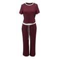thumbnail image 4 of Track Suits for Women Set Womens Loungewear Ribbed Set, Cropped T-Shirt Drawstring Wide Leg Pants, Daily Streetwear Sports Outfits Wine L, 4 of 5