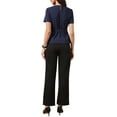 thumbnail image 3 of Dressy Casual Peplum Tops for Women Summer Pleated Crew Neck Belted Short Sleeve Blouse XS Dark Blue, 3 of 6