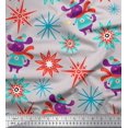 thumbnail image 1 of Soimoi Gray Viscose Chiffon Fabric Snowflake & Pig Kids Fabric Prints By Yard 42 Inch Wide, 1 of 3