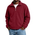 thumbnail image 2 of Polar Fleece Jacket for Men Full Zip Stand Collar Long Sleeve Soft Warm Cozy Casual Fall Winter Outdoor Jacket Front Pockets Wine 2XL, 2 of 6