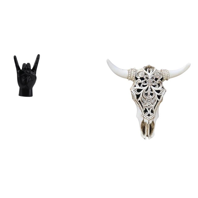 Estatua del gesto de la roca,Estatuas y figuras de dedos con gestos de música rock,Escultura de pared de calavera,Estatua de resina con cabeza de vaca para decoración de pared y hogar,Adornos