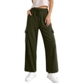 thumbnail image 4 of DHFJKG Womens Corduroy Pants High Waisted Elastic Drawstring Cargo Loose Fit Wide Leg Joggers Pants With Pockets Soft Trousers, 4 of 5