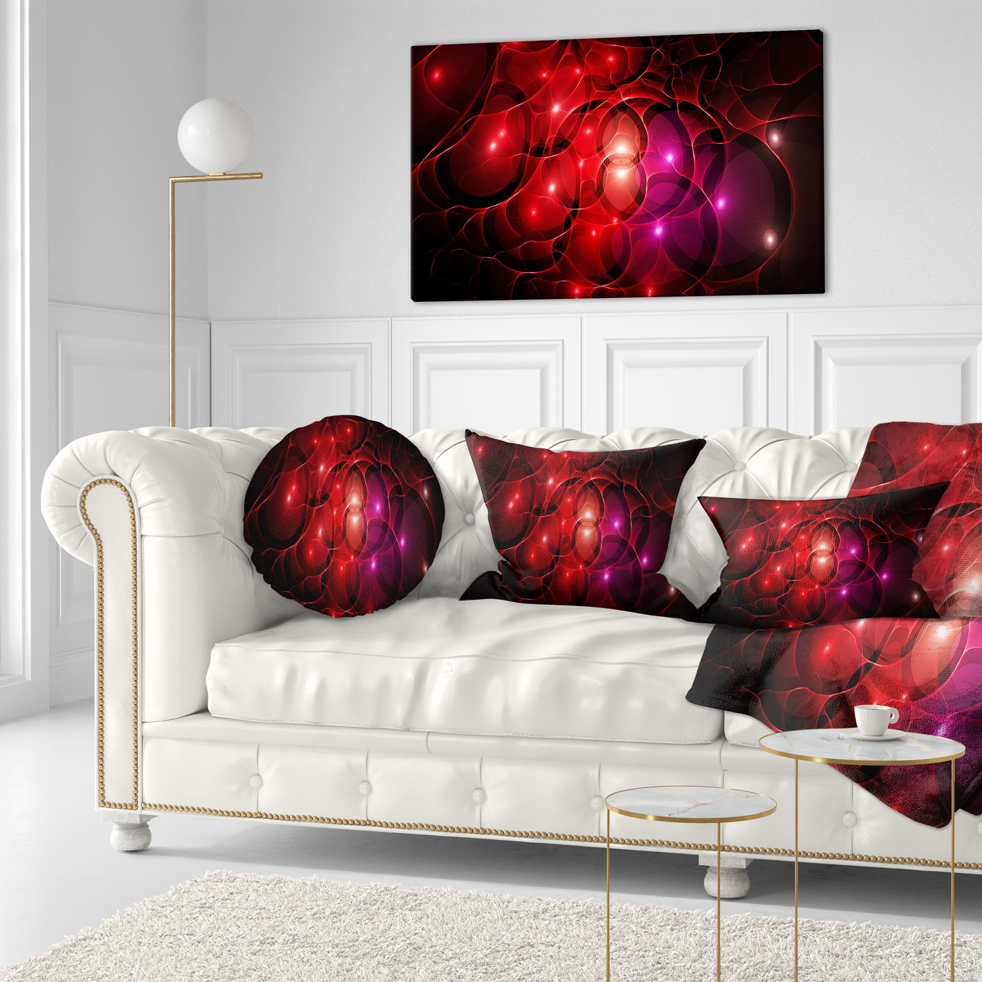 Designart Red Fractal Space Circles - Abstract Throw Pillow - 12x20