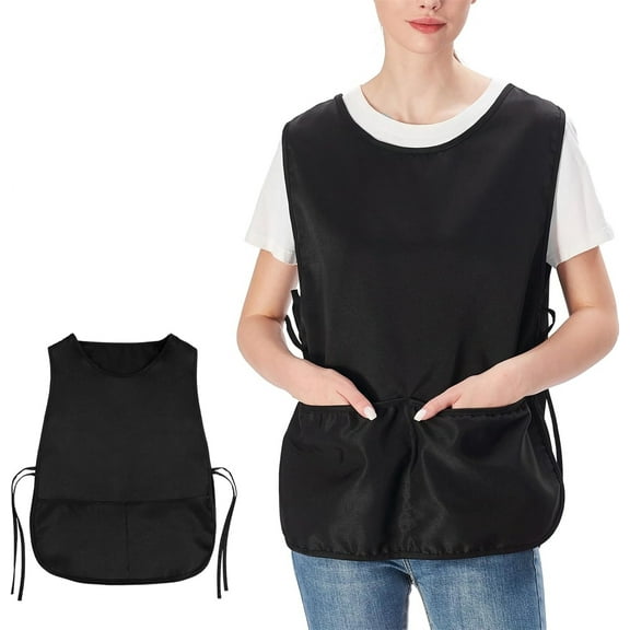 Topboutique Cobbler Aprons with 2 Pockets Unisex Smock Aprons Cobbler Apron with Side Ties Cooking Apron Vest Style Haircut Work Aprons for Kitchen Cleaning Serving - Waterproof - 1 Pc Black