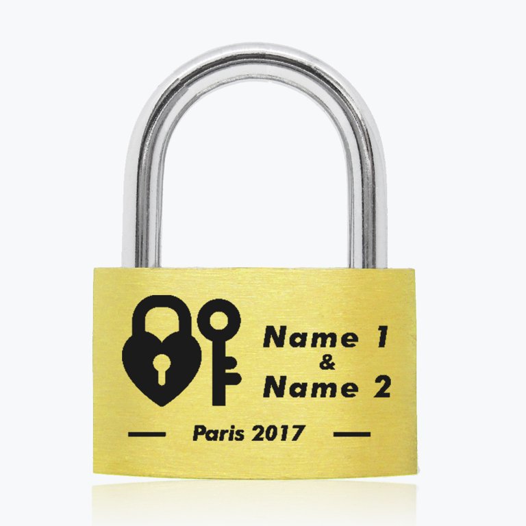 Personalized Love Lock Brass 40mm Padlock with Keys, Laser