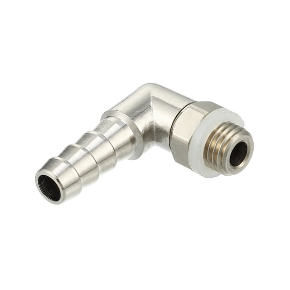Universal Car 90 Degree Brass Fitting Hose Adapter 6mm 1/4" Barb to Male Metric M8x1 Silver Tone