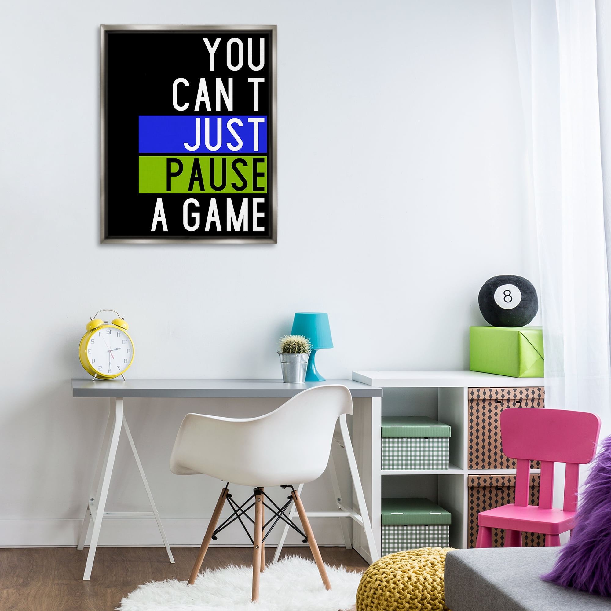 Stupell Industries Can't Pause a Game Typography Painting Gray Floater Framed Art Print Wall Art, 25 x 31