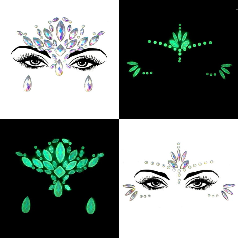 Luminous Face Gems, 8Sets Noctilucent Face Jewels Stick on Eyes