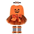 thumbnail image 3 of Baby Girl Halloween Outfit 4-Piece Pumpkin Set – Jack-O’-Lantern Bodysuit, Striped Pants, Tutu Skirt & Headband (3 months), 3 of 7
