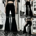 thumbnail image 5 of Women Gothic Black Velvet Flare Pants Harajuku Sexy Hollow Out Lace Patchwork High Waist Skinny Bell Bottom Trousers, 5 of 19