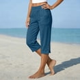thumbnail image 7 of Capris Pants for Women Linen Drawstring Elastic Waist Relaxed Fit Elastic Waist Split Button Summer Cropped Pants with Pockets, 7 of 7