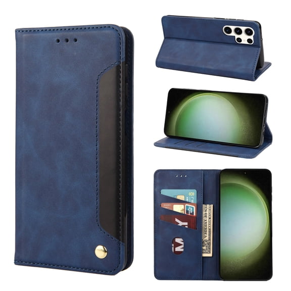Samsung Galaxy S23 Ultra Wallet Case with [RFID Blocking] Card Slot Kickstand Retro Magnetic Closure Leather Flip Fold Protective Phone Case for Samsung Galaxy S23 Ultra Case Wallet, Blue