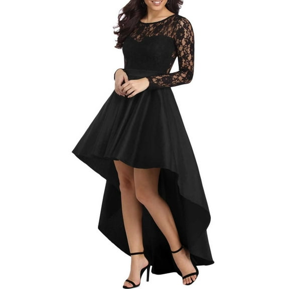 Njagoc3 Womens Long Sleeve Asymmetrical Hem Midi Dress, Solid Color, Formal Evening & Cocktail Party Outfit