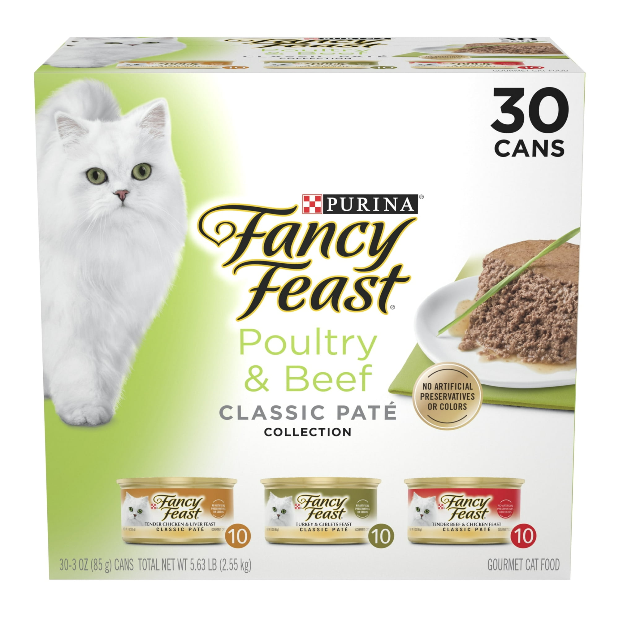Purina Fancy Feast Classic Pate Food, Wet Cat Food, Poultry & Beef, 3 oz Cans, 30 Pack