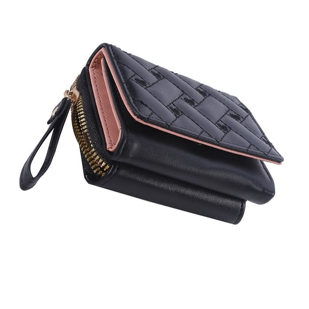 Jumpingount Cartera pequeña triple de moda de PU, versátil, fácil de guardar, cartera bonita con tarjetero para mujer Bolsas de mensajero y de hombro negro