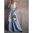 thumbnail image 1 of Monos vaqueros de pierna ancha para mujer, peto rasgado de cintura alta, holgado, con bolsillos, a la moda, color azul, novedad de verano 2023, 1 of 4
