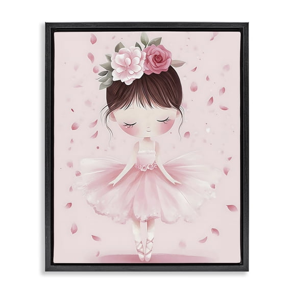 Stupell Industries Cottage Ballerina With Floral Headdress Black Floating Frame Canvas Art, 17 x 21, by Creative Studio