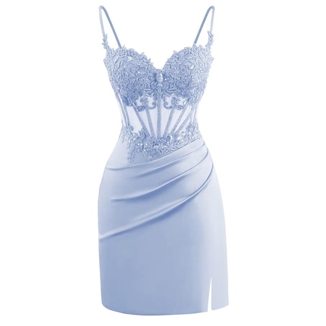Vestido de bienvenida Clothfun, bonito aplique corto de encaje satinado