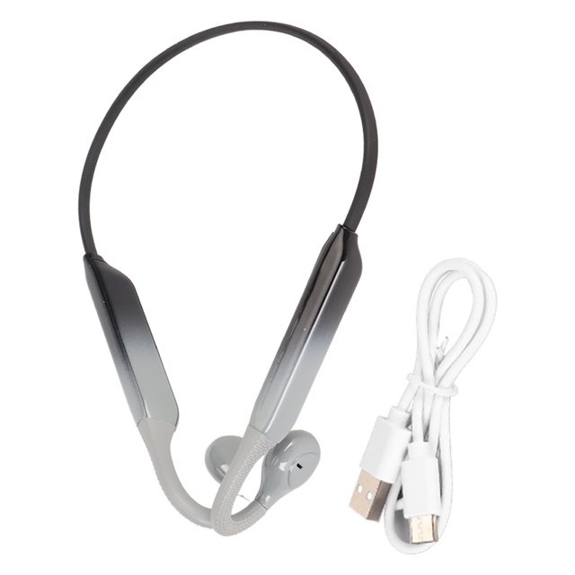 Auriculares de conducción ósea abiertos con Bluetooth 5.0, micrófono integrado, IP56, impermeables, inalámbricos, deportivos, para correr, color negro y gris.
