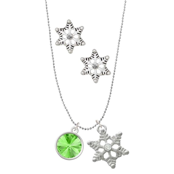 Delight Jewelry 12mm Crystal Rivoli - Lime Green Silver tone Snowflake Charm Necklace and Stud Earrings