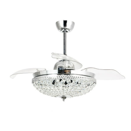

42 inch Crystal Ceiling Fan with Remote Control Retractable 3-Blades Contemporary Chandelier Fan 6-Light Chrome