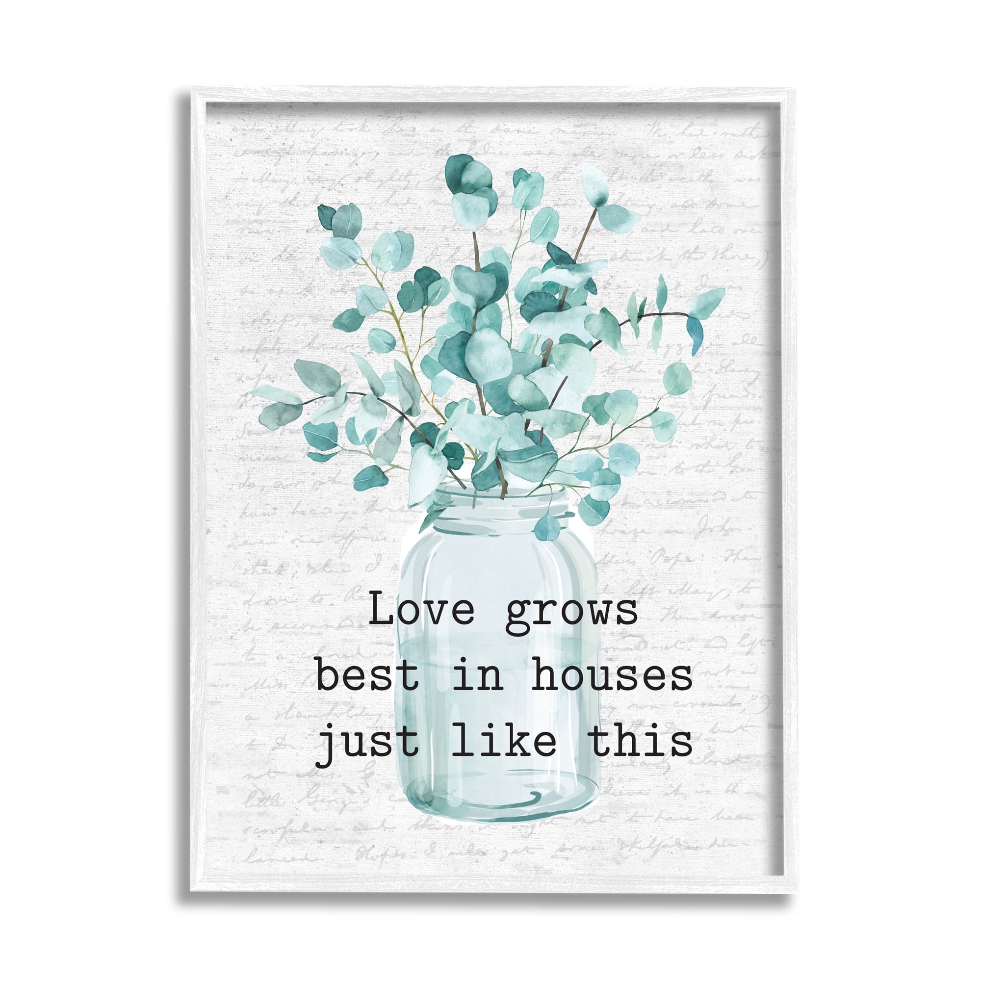 Stupell Industries Love Grows Best In Houses Blue Eucalyptus Plant, 16 x 20, Design by Lettered and Lined