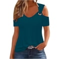 thumbnail image 2 of Giftesty Blouses for Women Dressy Casual Women Summer Sexy T- Shirt Cold Shoulder Pullover Blouse V-Neck Short Sleeve Solid Tops, 2 of 5