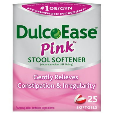 DulcoEase Pink Stool Softener Softgels, 100 mg, 25
