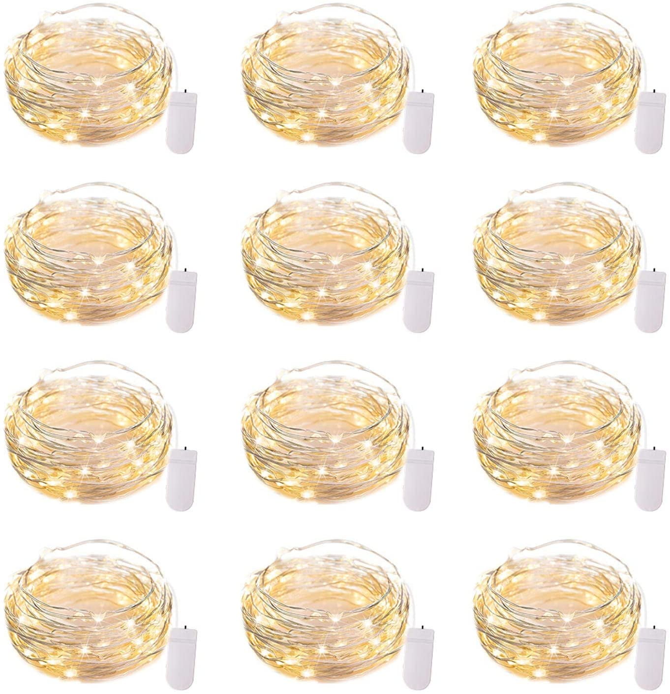 12 Pack 9.8FT 30LED Christmas Lights Silver Wire Mason Jar Lights for