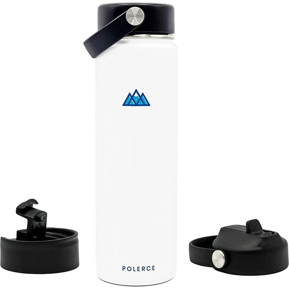 Vacuum Insulated Bottle with 3 Lids - Stainless Steel Thermally Insulated Flask - by Polerce (21 Fl Oz, White)