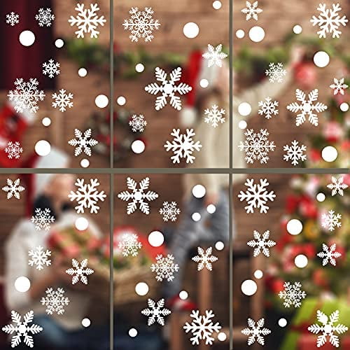 155Pcs Christmas Snowflakes Window Clings Decals Decorations White Christmas Window Stickers Winter Wonderland Decorations for Christmas Party