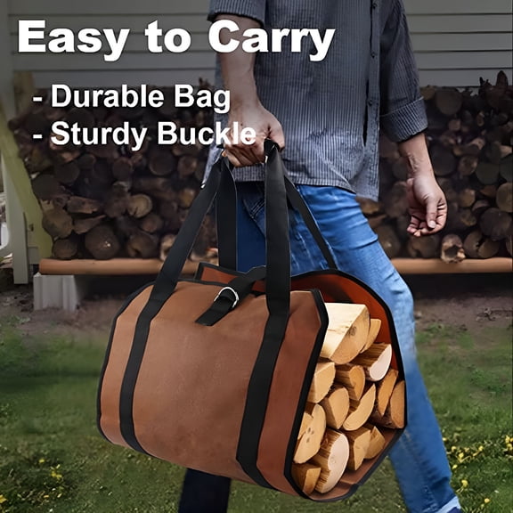 GASTROPOD Firewood Carrier 55X18 Inch Durable Canvas Log Carrier Heavy Duty Tote，Fire Place Sturdy Wood Carring Bag with Handles Security Strap for Camping Indoor Firewood Carrier