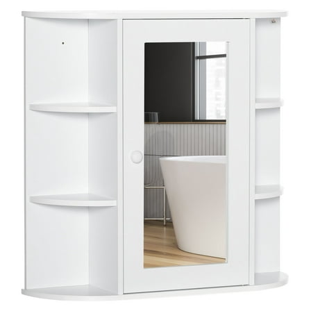 Bathroom Storage Cabinet Over Sink, Mirrored Medicine Cabinet Wall Mounted, White Vanity Organizer with Shelves