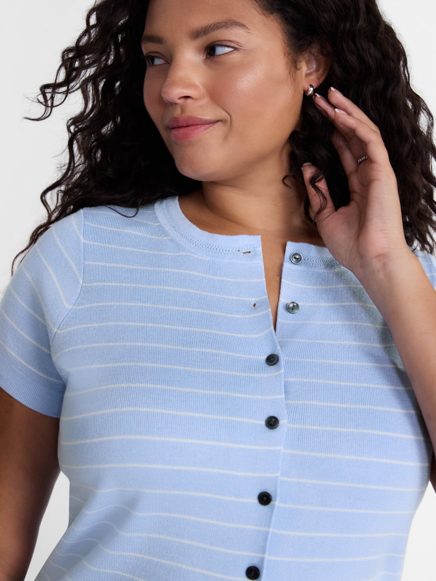 Terra & Sky Women's Plus Short Sleeve Button Up Sweater Top,Sizes,0X-5X