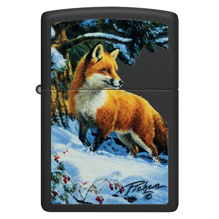 Zippo Lighter: Fox in Snow by Linda Picken - Black Matte 48596