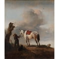 thumbnail image 2 of Philips Wouwerman 12x14 Black Ornate Wood Framed Double Matted Museum Art Print Titled: The Grey Horse (C. 1646), 2 of 5