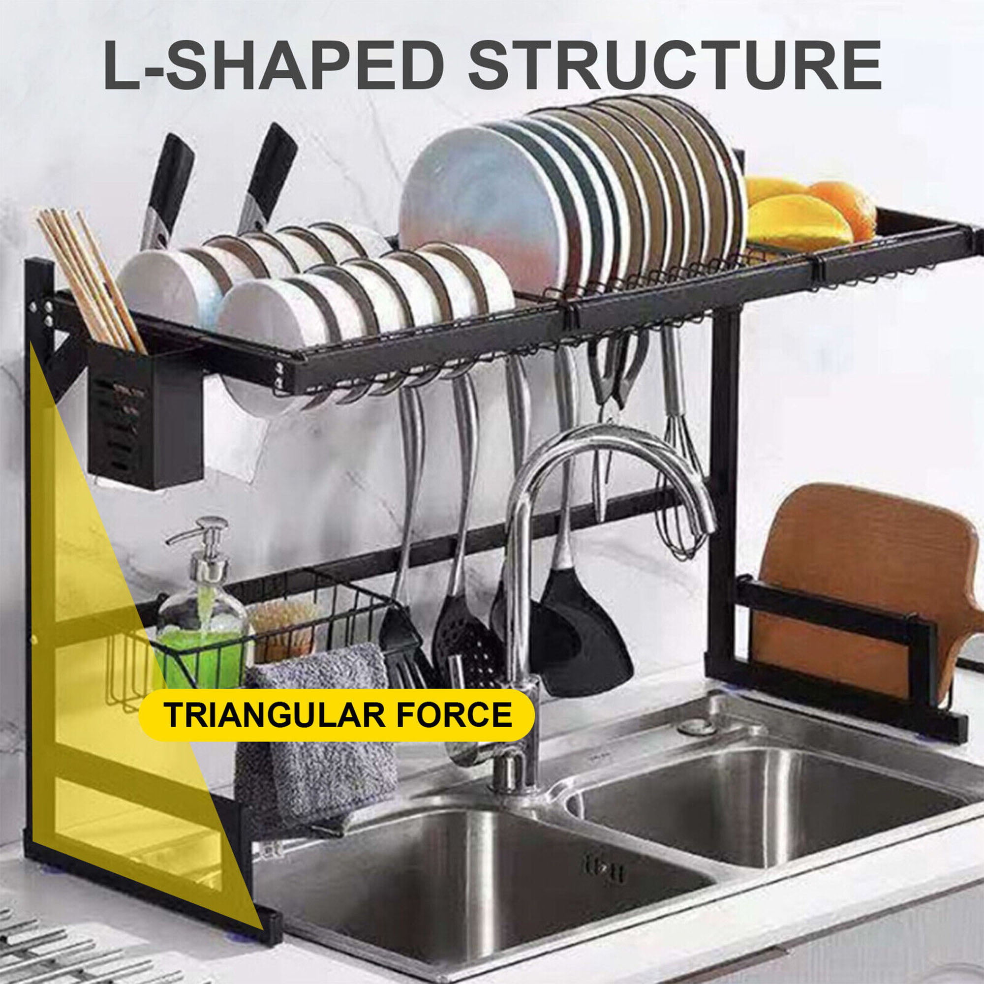 Dish Drying Rack,WLRETMCI Dish Rack Container Expandable 11-19,Small Dish  Rack Dish Drainer with Drainboard ,Utensil Holder for Kitchen Counter