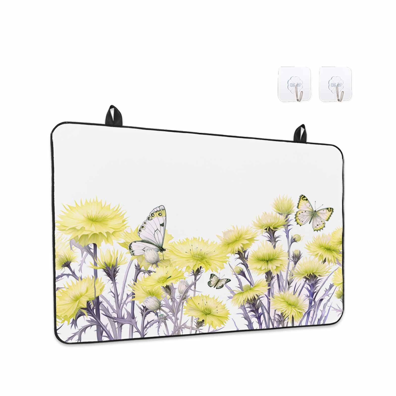 Yellow Spring Floral Stove Top Cover for Electric Stove, Heat-proof & Non Slip Glass Top Stove Cover Protector, Watercolor Summer Botanical Elegant Kitchen Flat Cooktop Rubber Mat 24x21 Inches