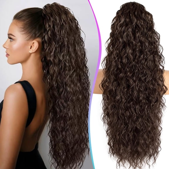Claw Clip Ponytail Extension for women - 30" Long Curly Drawstring Ponytail Hair Extensions for Women, Strong Hold Fluffy Natural Looking Synthetic Hair Pieces for Daily Use(Dark Brown)