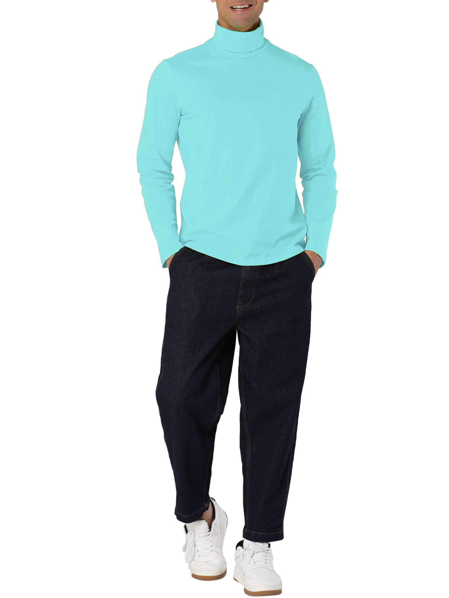 Unique Bargains Men's Pullover Lightweight Long Sleeve Top Turtleneck T-Shirt 50 Mint