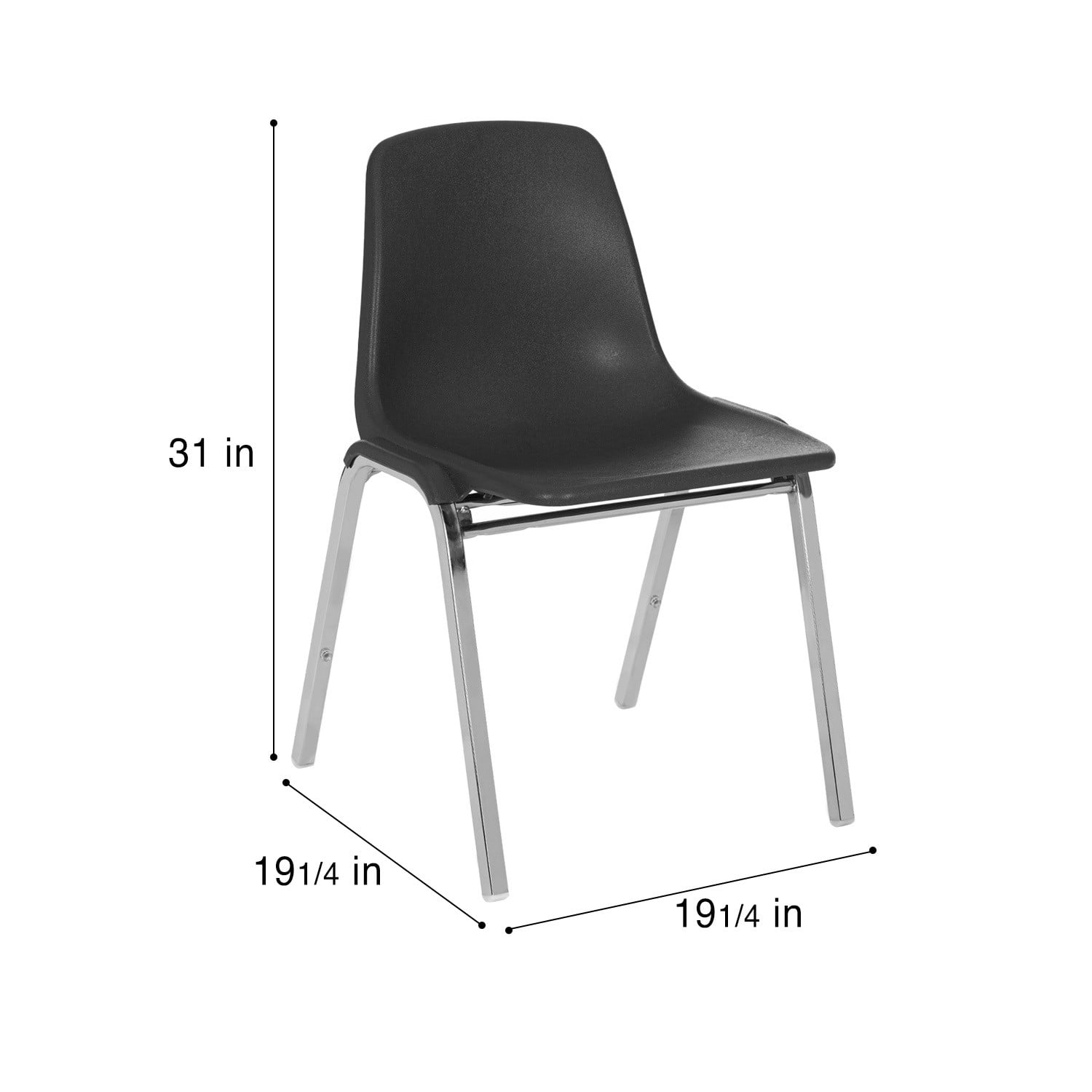 Hampden Furnishings Willa Collection Plastic Stack Chair, Black, Pack of 2